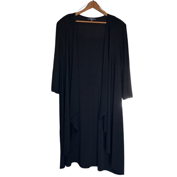 R&M Richards 20W Knit Open Jacket Duster Cardigan Black Liquid Knit Stretch Plus - Picture 1 of 4
